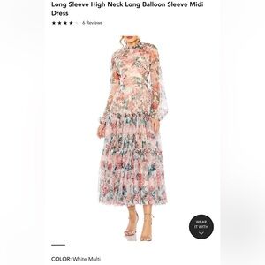 Mac Duggal Long Sleeve High Neck Balloon Sleeve Midi Dress size 4 WORN ONCE